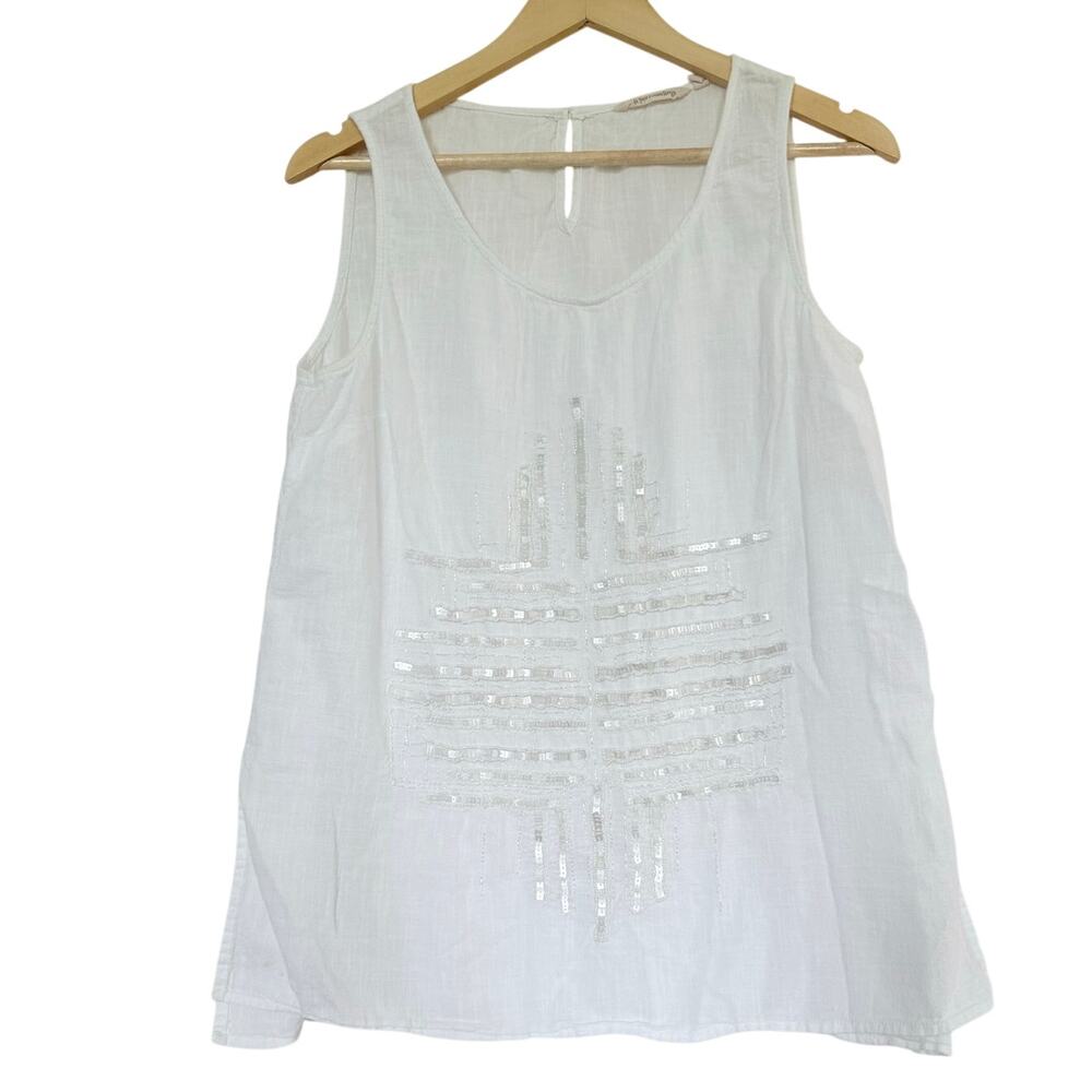 SOFT SURROUNDINGS | white 100% cotton beaded embellished sleeveless tank top
